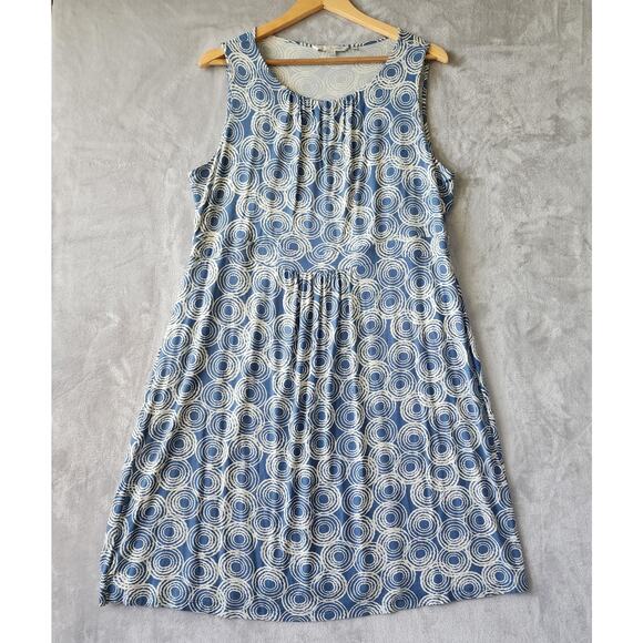 Boden Dress Womens Size 16 Blue Spiral Circle Pattern Pleated Stretch Knit 16R - Picture 1 of 9